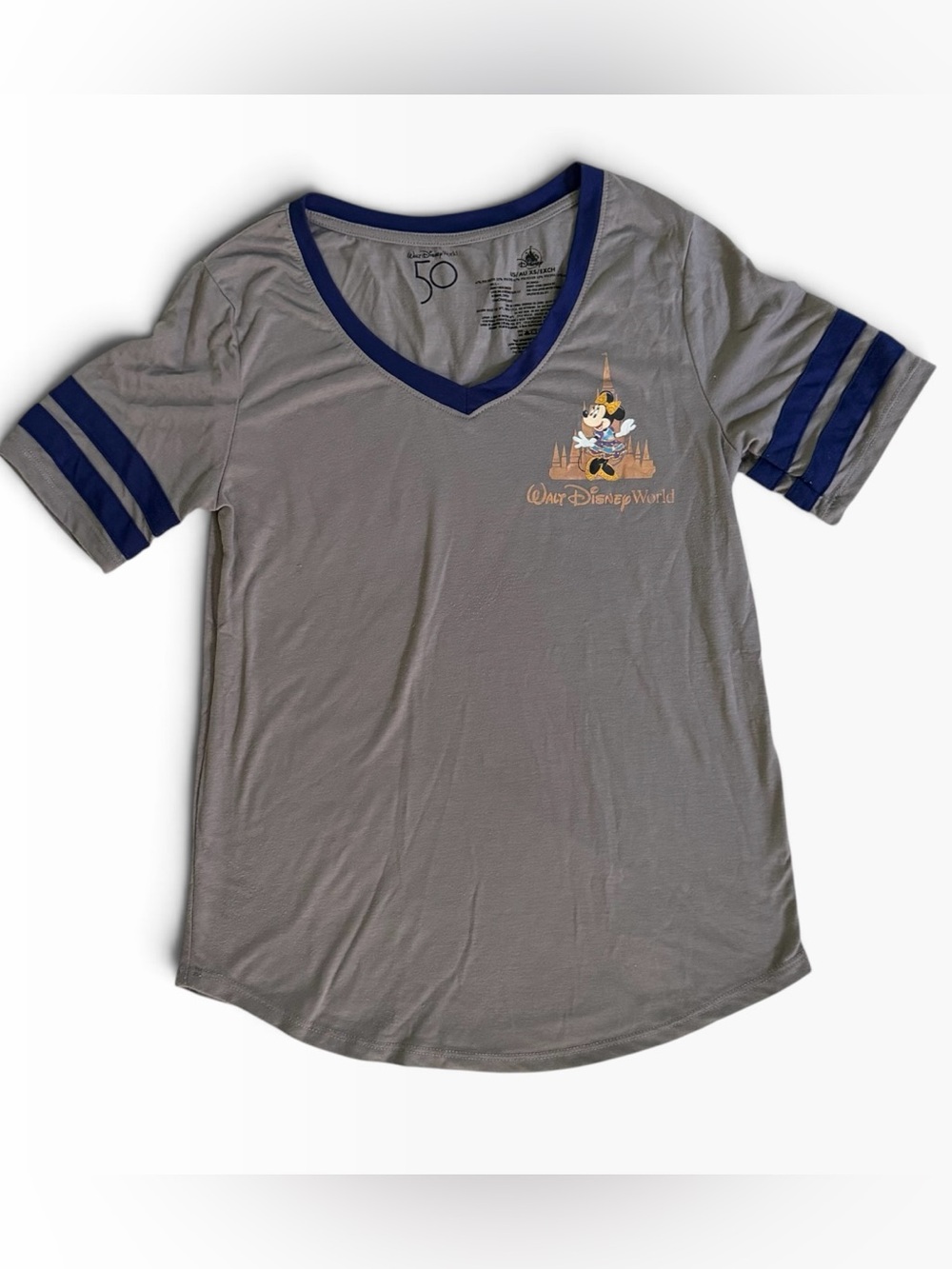 Walt Disney World 50th Anniversary Minnie Mouse V-Neck Castle T-Shirt Tee XS